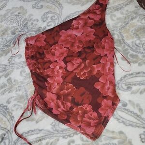 Pretty Garbage NWT Y2K Mesh One Shoulder Floral Side Tie Lined Top XL Boho Chic